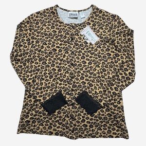 NWT VINTAGE Chico's Design 2004 Leopard Cardigan 3/4 Lace Cuff Size 0 (S)